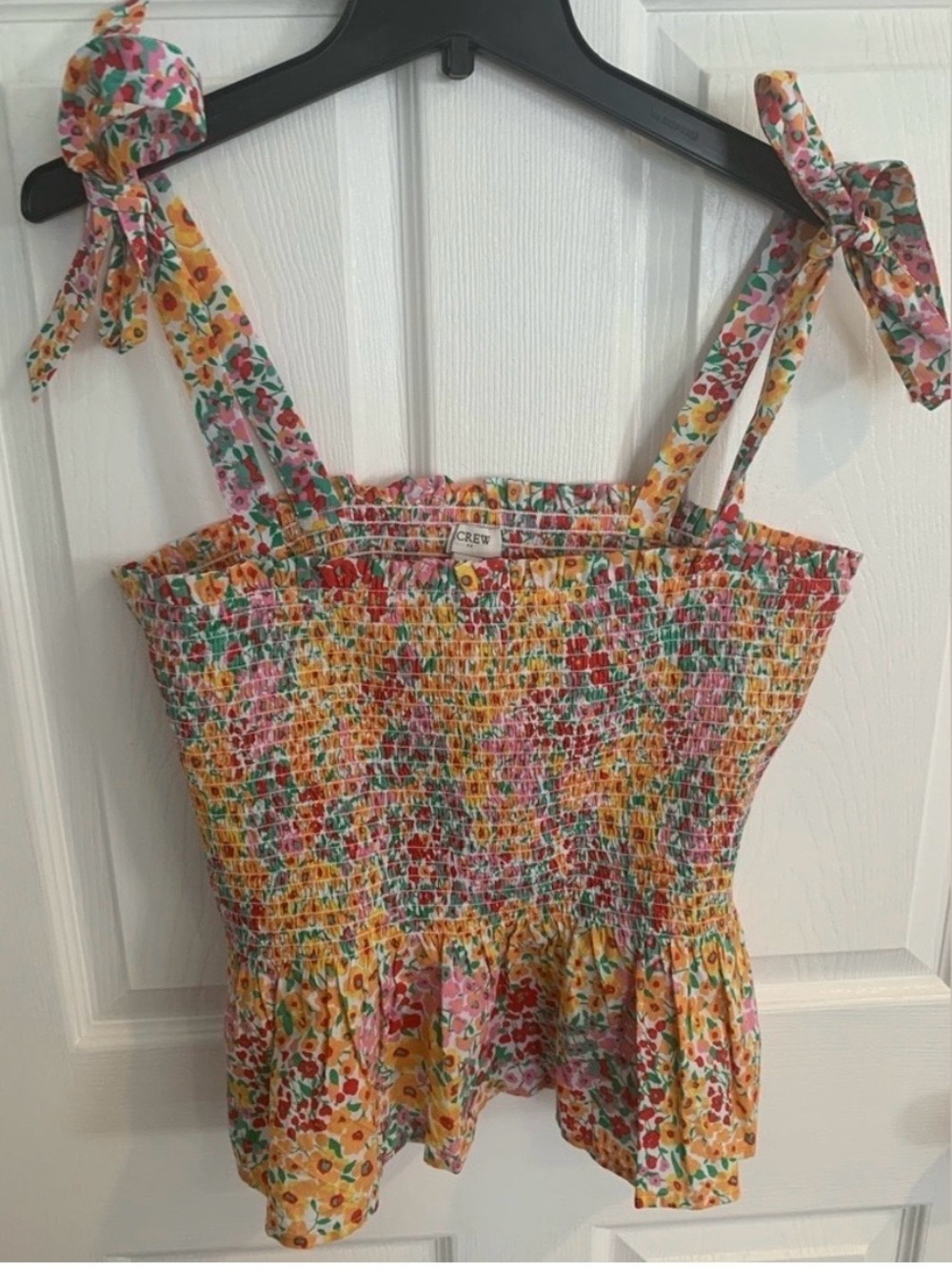 J. Crew Floral Smocked Tie-Shoulder Tank